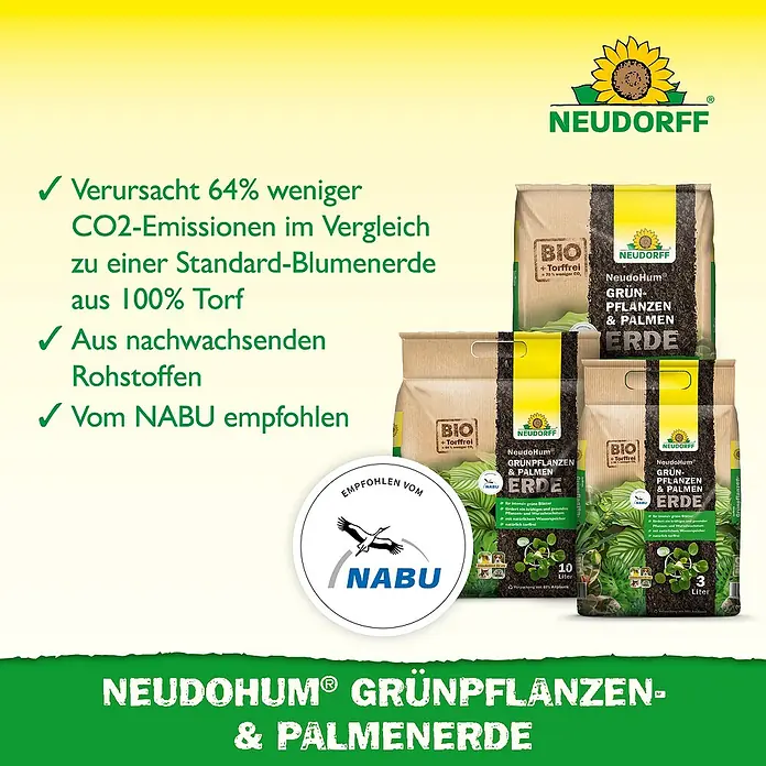 Neudorff NeudoHum Grünpflanzen- & Palmenerde - 20 l, Torffrei - Abbildung von Neudorff NeudoHum Grünpflanzen- & Palmenerde, eine torffreie Bio-Erde für Zimmerpflanzen und Palmen.