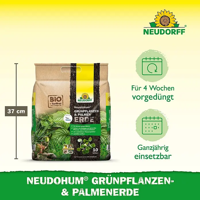 Neudorff NeudoHum Grünpflanzen- & Palmenerde - 10 l, Torffrei - Neudohum Grünpflanzen- und Palmenerde im 10-Liter-Sack. Torffreie Bio-Erde für intensive grüne Blätter und kräftiges Pflanzenwachstum.