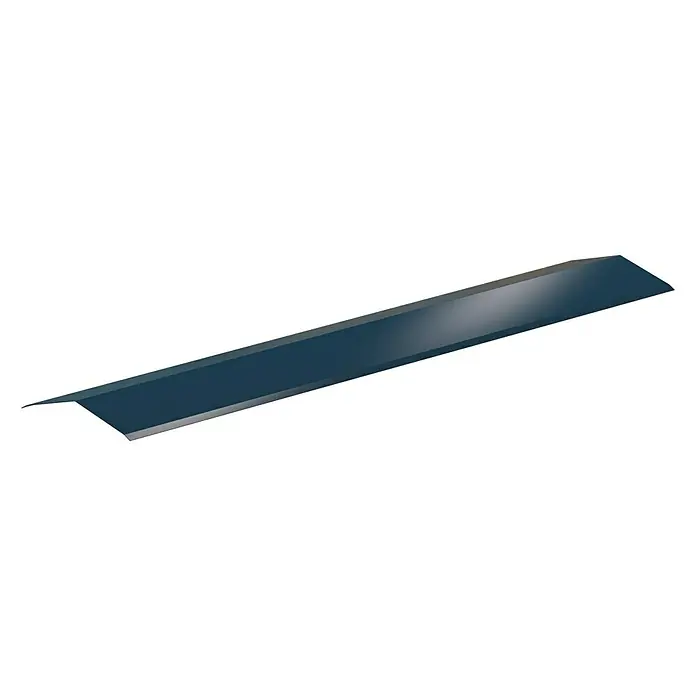 Sarei Piccolo Firstblech - Zuschnittbreite: 200 mm, Länge: 1.000 mm, Aluminium, Anthrazit - Nahaufnahme eines dunkelblauen Dachrandprofils, das für einen sauberen Abschluss und Schutz vor Witterungseinflüssen sorgt.