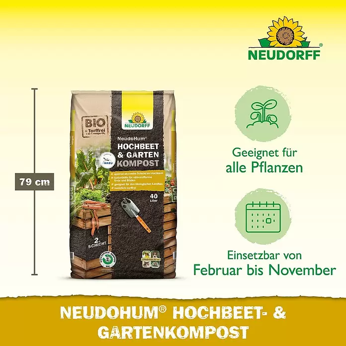 Neudorff NeudoHum Hochbeet-Kompost - 40 l, Torffrei - Großer 40-Liter-Sack Neudorff NeudoHum torffreier Bio-Hochbeet- & Gartenkompost.