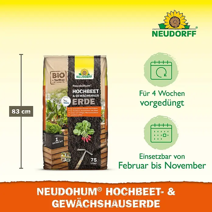 Neudorff NeudoHum Hochbeeterde - 75 l - Produktdarstellung: Neudorff NeudoHum Hochbeet- und Gewächshauserde, 75 Liter, gebrauchsfertig von Februar bis November, für 4 Wochen vorgedüngt.