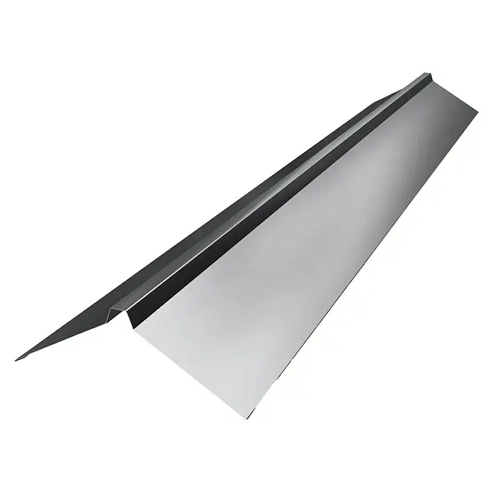 Metdach Dachfirst H12 - Silber, Länge: 100 cm, Stahl - Detailansicht eines eleganten, grauen Aluminium-Dachrandprofils. Ideal zum Schutz und zur ästhetischen Aufwertung jedes Daches.