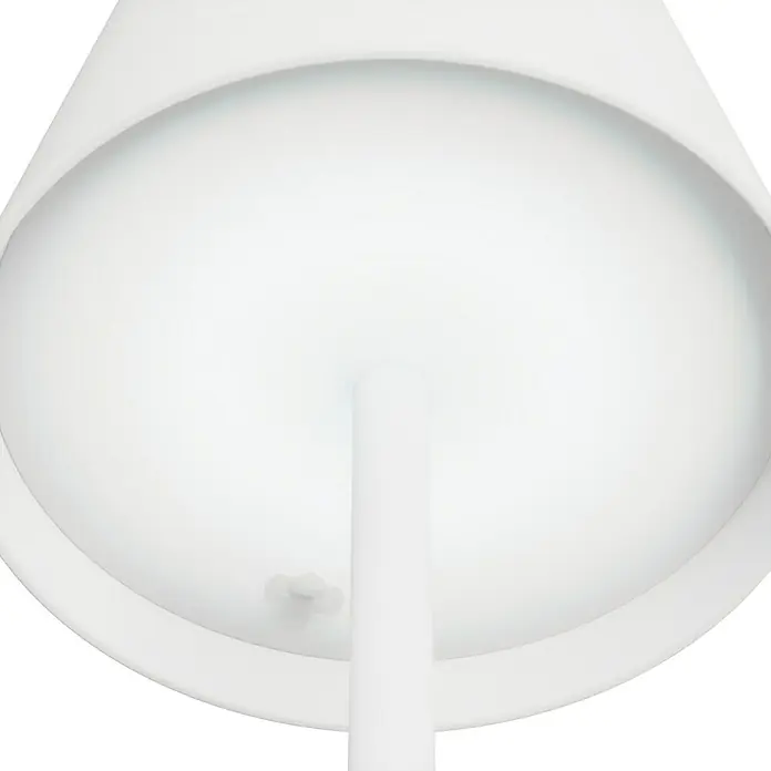 Starlux Paola Akku-Tischleuchte - 3 W, L x B x H: 11 x 11 x 36 cm, Weiß, Warmweiß - Nahaufnahme einer weißen Deckenleuchte, die ein schlichtes und modernes Design mit einer sanften, diffusen Beleuchtung zeigt.