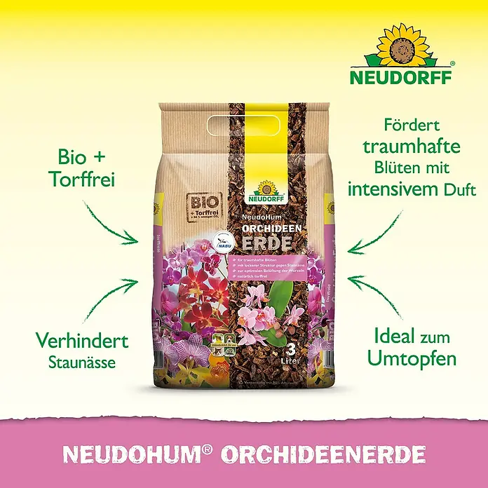 Neudorff NeudoHum Orchideenerde - 3 l - Neudorff NeudoHum Orchideenerde: Bio-Blumenerde für üppige, duftende Orchideenblüten und zur Vermeidung von Staunässe.