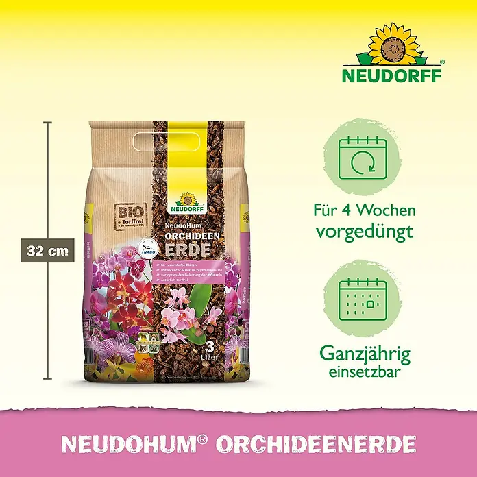 Neudorff NeudoHum Orchideenerde - 3 l - Neudorff NeudoHum Orchideenerde: Torffreie Bio-Erde für prächtige Blüten, mit guter Belüftung, 4 Wochen vorgedüngt & ganzjährig einsetzbar.