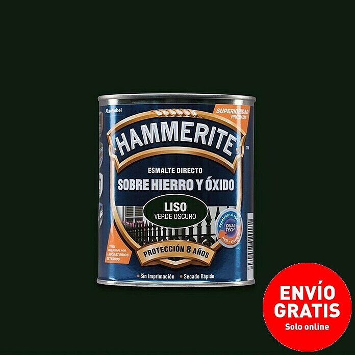 Hammerite Esmalte para metal Hierro y óxido (Verde oscuro, 750 ml, Brillante)