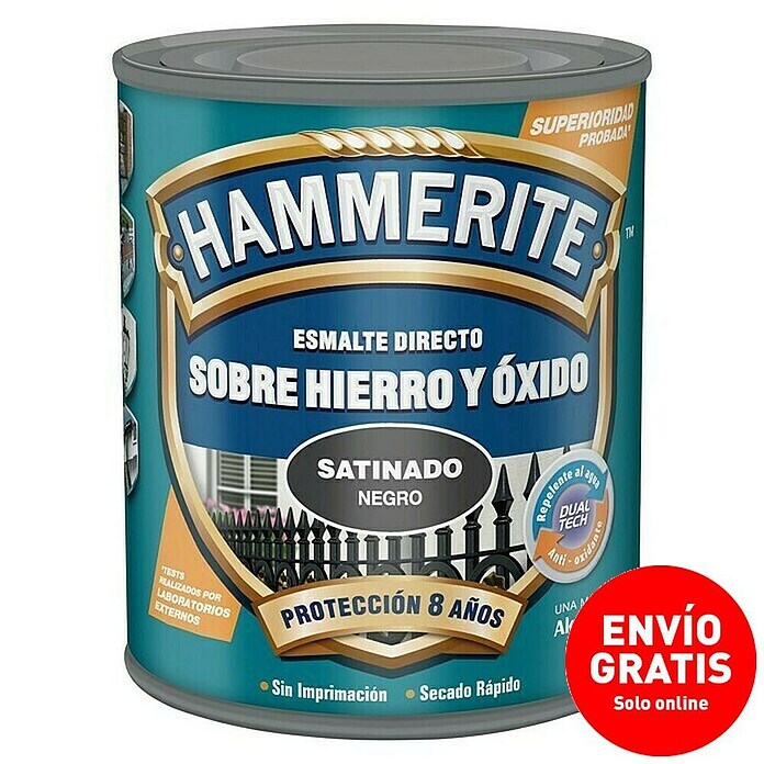 Hammerite Esmalte para metal Hierro y óxido (Negro, 750 ml, Satinado)