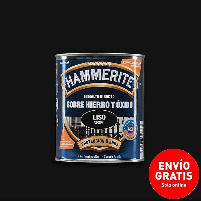 Hammerite Esmalte para metal Hierro y óxido (Negro, 750 ml, Brillante)