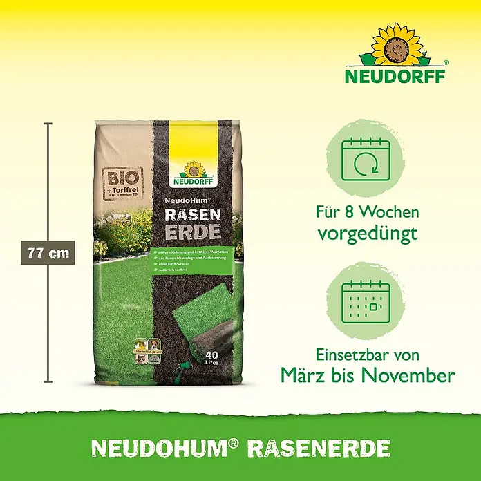 Neudorff NeudoHum Rasenerde - 40 l - Rasenerde von Neudorff, torffrei und für 8 Wochen vorgedüngt, zur Rasen-Neuanlage und Ausbesserung, einsatzbar von März bis November.