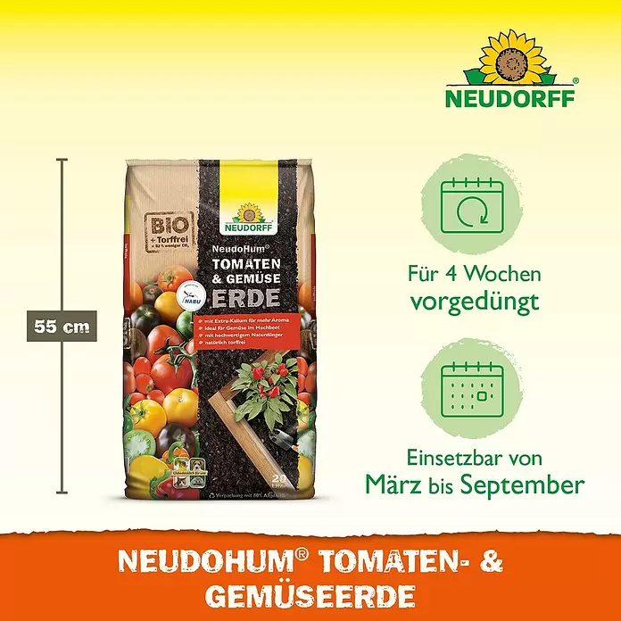 Neudorff NeudoHum Tomaten- & Gemüseerde - 20 l - Neudorff NeudoHum Torf-freie Tomaten- & Gemüseerde im 20L Sack, 55cm hoch, vorgedüngt für 4 Wochen.
