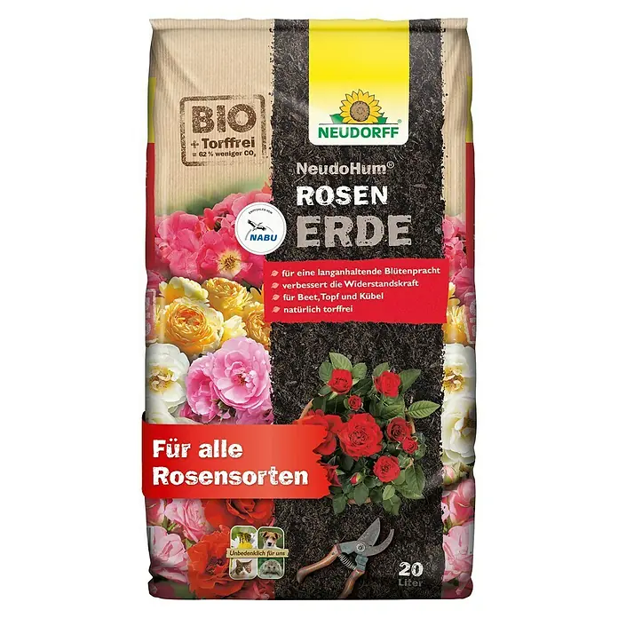 Neudorff NeudoHum Blumenerde - 20 l - Eine Packung Neudorff NeudoHum Rosenerde, torffrei und BIO, für alle Rosensorten für eine langanhaltende Blütenpracht.