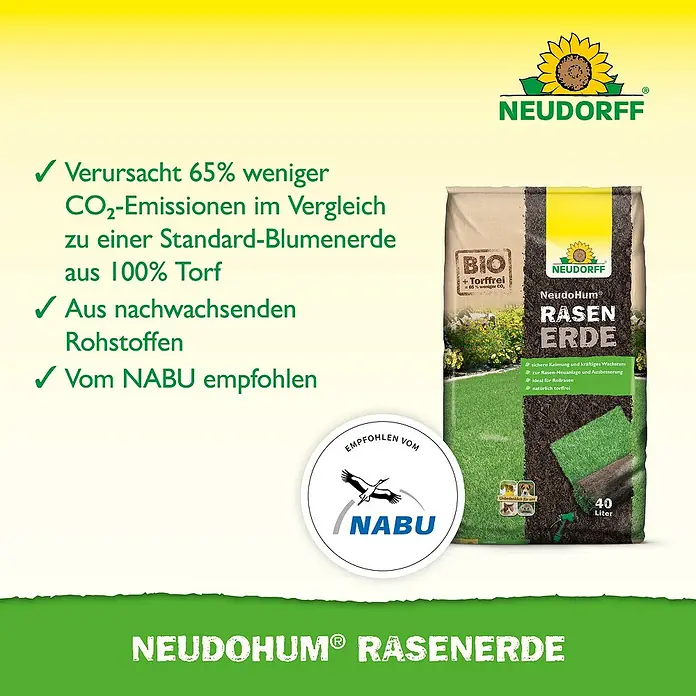 Neudorff NeudoHum Rasenerde - 40 l - Neudorff NeudoHum Rasenerde: Torffreie Rasenerde für sichere Keimung und kräftiges Wachstum, empfohlen vom NABU.