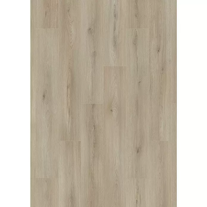 Krono Original Laminat Atlantic 8 - Ecru Cantal Oak, Landhausdiele, 1.288 x 195 x 8 mm - Heller Eichenholzfußboden mit sichtbarer Maserung und Dielenfugen.