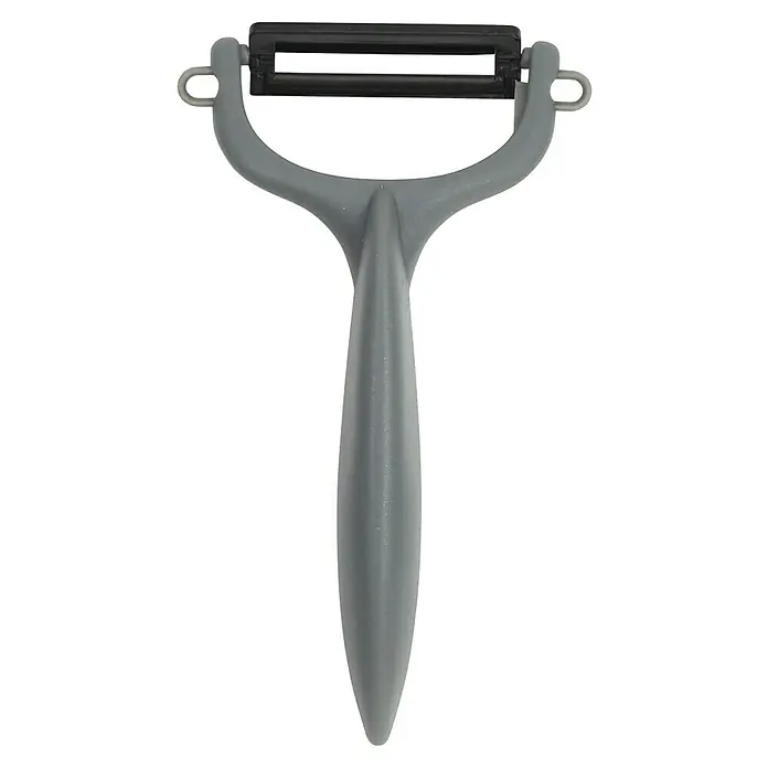 Pelador de verduras - Hoja de cerámica, Beige/Blanco/Negro/Gris/Burdeos, 1 pzs. - Esta imagen muestra un pelador de verduras gris con una cuchilla negra, perfecto para pelar verduras de forma fácil y eficiente en la cocina.