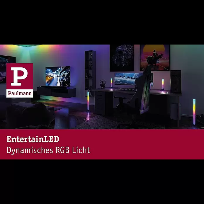 Paulmann LED-Lichtleiste - L x B x H: 30,5 x 3 x 3 cm, Lichtfarbe: RGB, 5 V, 2 Stk. - EntertainLED - drei Anwendungen mit angenehm und ruhig wechselndem Farbspiel