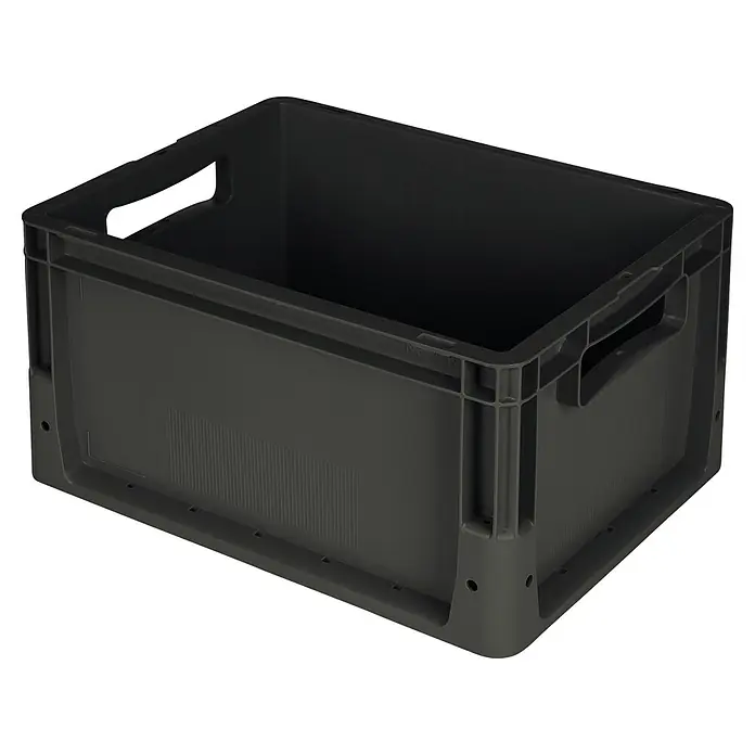BAUHAUS Eurobox - L x B x H: 40 x 30 x 22 cm, 21 l, Schwarz - Ein grauer Kunststoffbehälter mit Griffen an den Seiten, ideal für Lagerung und Transport.