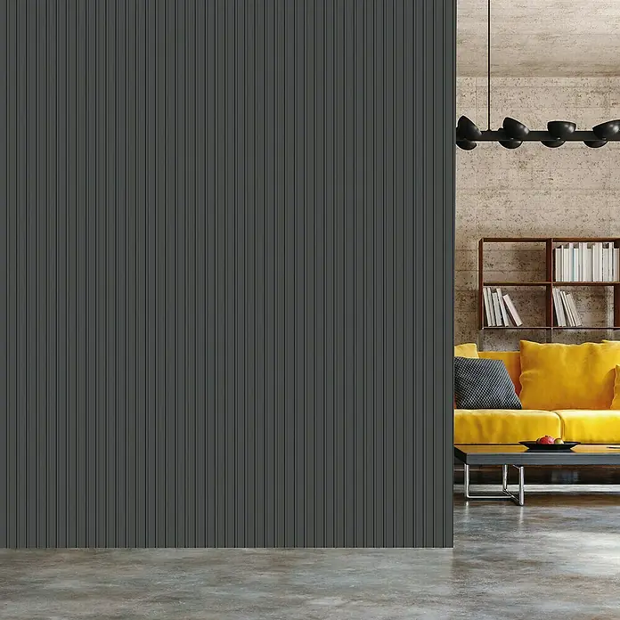 FN Neuhofer Wandpaneel Wally WA030 - Eiche schwarz, 2.670 x 118 x 12 mm - Graue Wandpaneele mit vertikalem Design, die eine moderne Ästhetik in jedem Raum schaffen. Ideal für stilvolle Innenraumgestaltung und Akzentuierung.
