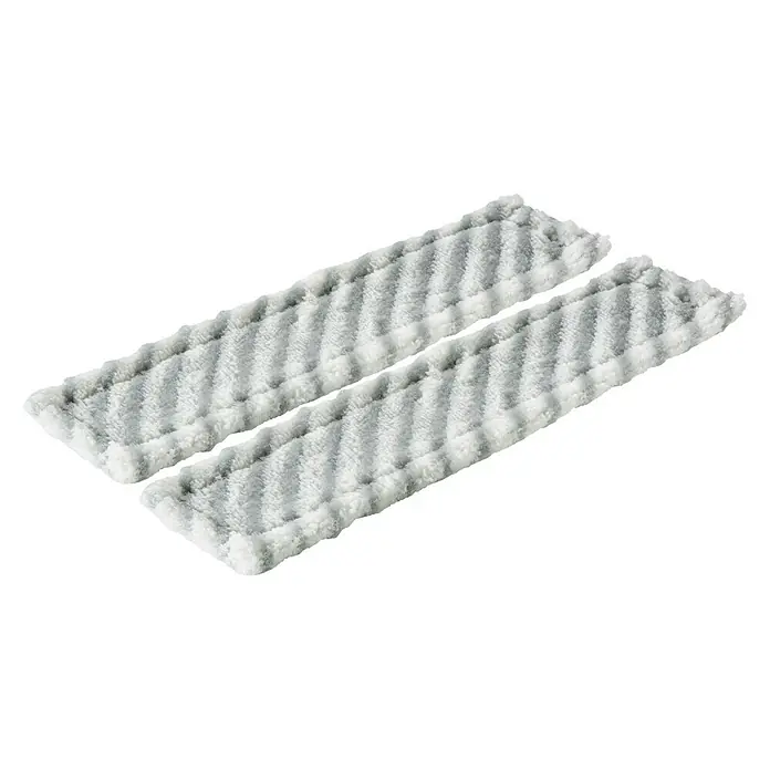 Bosch Reinigungs-Set - Passend für: Bosch Fenstersauger GlassVac, 2 Stk. - Das Bild zeigt zwei graue und weiße Moppbezüge mit einem Zickzackmuster. Sie sind zur Reinigung von Böden und anderen Oberflächen gedacht.