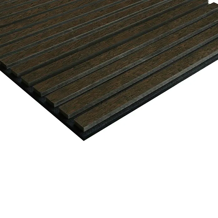 FN Neuhofer Akustikpaneel Acustico - Eiche geräuchert, L x B x S: 560 x 560 x 19 mm - Braune Akustikpaneele mit Holzstruktur für Wand und Decke. Ideal zur Schallabsorption und Raumgestaltung mit rustikalem Charme.