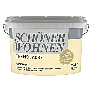 SCHÖNER WOHNEN-Farbe Wandfarbe Trendfarbe (Cream, 2,5 l, Matt, Konservierungsmittelfrei)