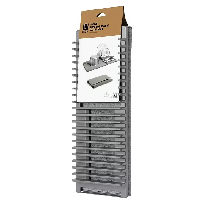 Umbra Abtropfmatte Udry - L x B x H: 61 mm x 46 cm x 4 cm, Kunststoff, Anthrazit - Graues Umbra UDRY Abtropfgestell mit Matte, verpackt.