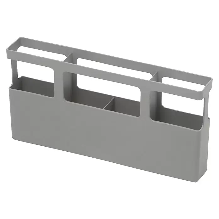 Umbra Abtropfmatte Udry - L x B x H: 61 x 46 x 27 mm, Kunststoff, Grau - Hellgrauer Kunststoff-Organizer mit mehreren offenen Fächern und einer oberen Stangenkonstruktion zum Ordnen.