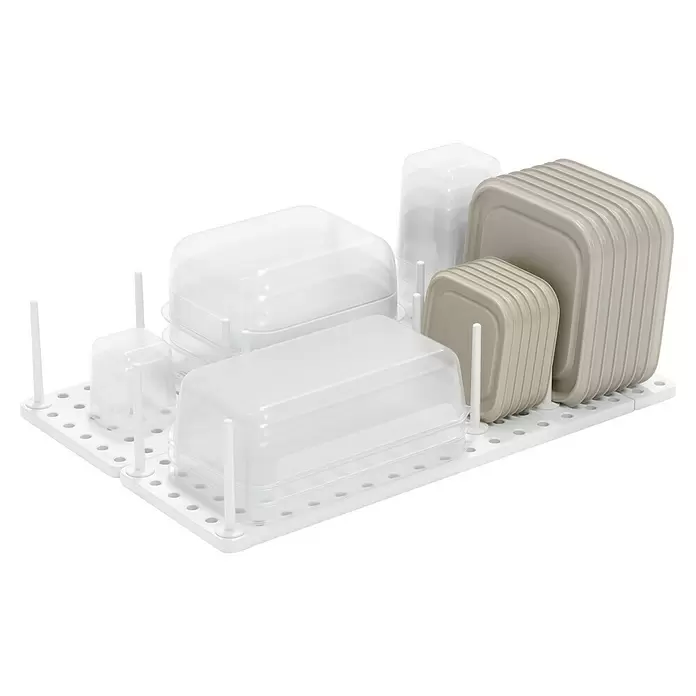 Umbra Schubladeneinsatz-Set Peggy - 45 cm, 15 cm, 1 cm, Weiß - Weißes Abtropfgestell für durchsichtige und beige Vorratsbehälterdeckel und Behälter.