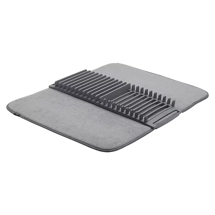 Umbra Abtropfmatte Udry - L x B x H: 61 mm x 46 cm x 4 cm, Kunststoff, Anthrazit - Graue Geschirrtrockenmatte mit integriertem Abtropfgestell zum Lufttrocknen von Geschirr.