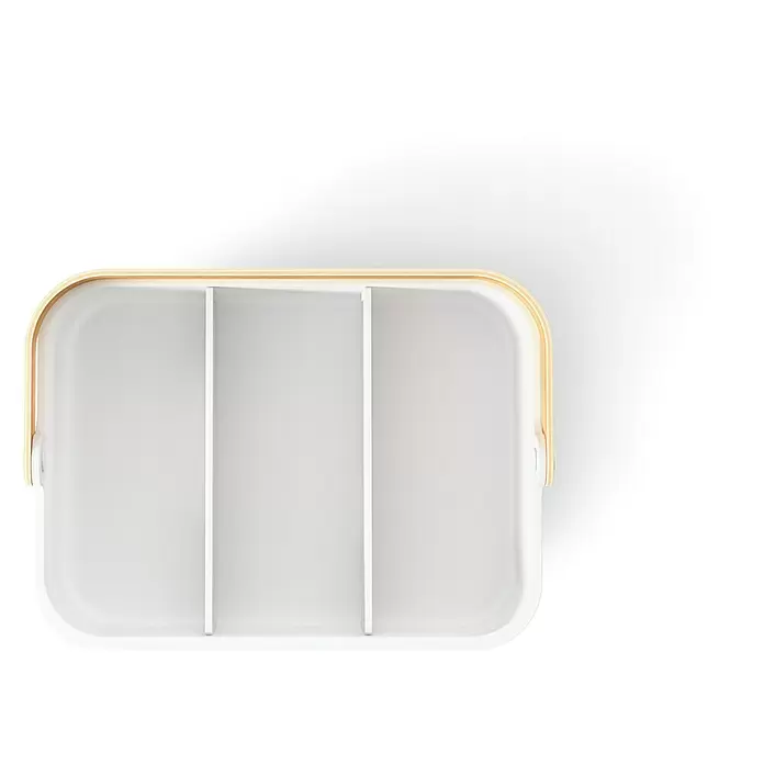 Umbra Aufbewahrungsbox Bellwood - L x B x H: 35 x 13 x 26 cm, Kunststoff, Weiß/Natur - Weißer rechteckiger Organizer mit drei Fächern und hellem Holzrand.
