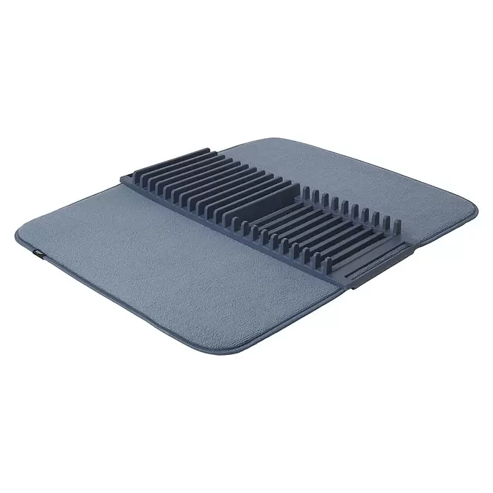 Umbra Abtropfmatte Udry - L x B x H: 61 x 46 x 4 cm, Kunststoff, Denim Blau - Schiefergraue Geschirrabtropfmatte mit abnehmbarem Kunststoffgestell für Küchenutensilien.