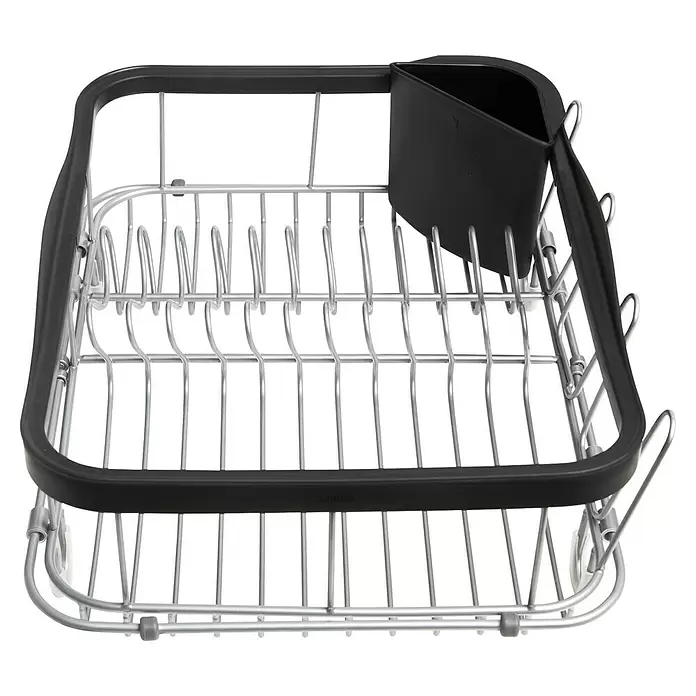 Umbra Abtropfgestell Sinkin - L x B x H: 36 x 29 x 14 cm, Edelstahl, Schwarz/Nickel - Silbernes Abtropfgestell mit schwarzem Rahmen und integriertem schwarzen Besteckhalter.