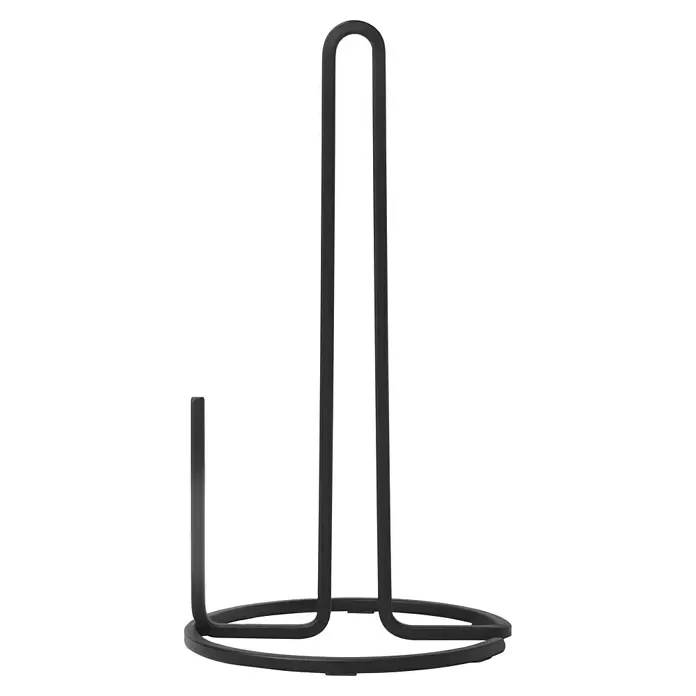 Umbra Küchenrollenhalterung Squire - Durchmesser: 17 cm, Schwarz - Schwarzer Papierrollenhalter aus Metall mit minimalistischem U-förmigem Design und rundem Standfuß.