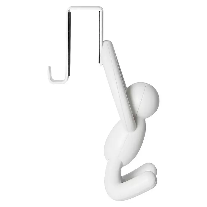 Umbra Türhaken Buddy - Metall, Weiß, 2 Stk. - Weißer Türhaken in Menschenform mit schwarzen Antirutschpads.