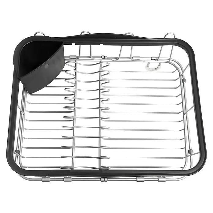 Umbra Abtropfgestell Sinkin - L x B x H: 36 x 29 x 14 cm, Edelstahl, Schwarz/Nickel - Schwarz-silbernes Abtropfgestell mit integriertem schwarzem Besteckhalter.