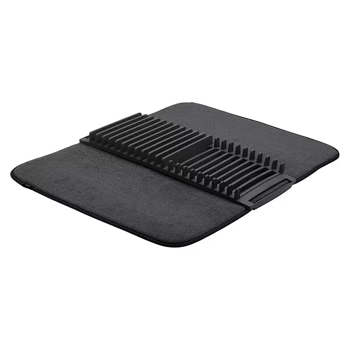 Umbra Abtropfmatte Udry - L x B x H: 61 x 46 x 4 mm, Kunststoff, Schwarz - Dunkelgraue Mikrofaser-Abtropfmatte mit herausnehmbarem dunkelgrauem Abtropfgestell aus Kunststoff.