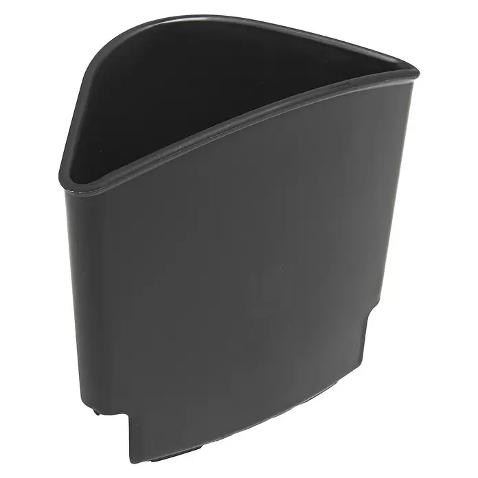 Umbra Abtropfgestell Sinkin - L x B x H: 36 x 28 x 14 cm, Edelstahl, Schwarz-Nickel - Dunkelgrauer Kunststoff-Aufbewahrungsbehälter mit schräger Öffnung.