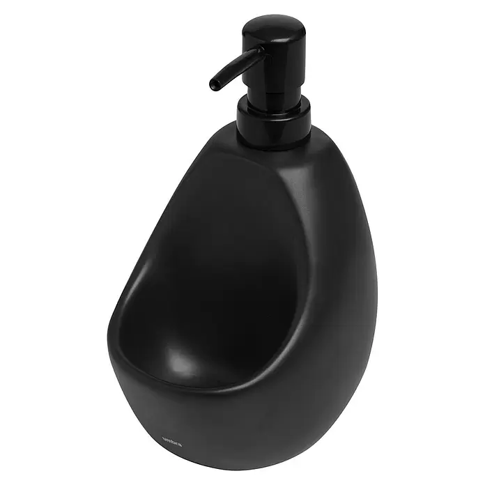 Umbra Seifenspender Joey - Kunststoff, Schwarz, 590 ml - Schwarzer matter Seifenspender mit organischer, kieselsteinartiger Form und markanter konkaver Front.