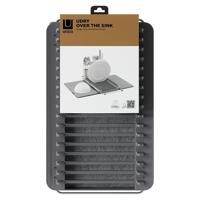 Umbra Abtropfmatte Udry - L x B x H: 51 x 57 x 17 mm, Kunststoff, Grau - Graues Umbra „UDRY OVER THE SINK“ Abtropfgestell und Matte aus recyceltem Kunststoff.