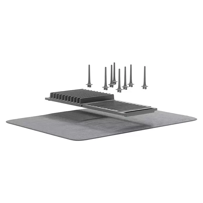 Umbra Abtropfmatte Udry Peg - L x B x H: 47 x 17 x 9 cm, Kunststoff, Anthrazit - Modulares graues Geschirrabtropfsystem mit Matte, Abtropfschale und Flaschenhaken.