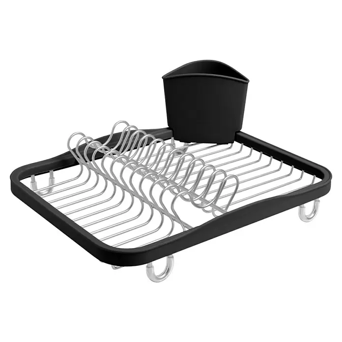 Umbra Abtropfgestell Sinkin - L x B x H: 36 x 28 x 14 cm, Edelstahl, Schwarz-Nickel - Schwarz-silbernes Abtropfgestell mit abnehmbarem schwarzem Besteckhalter.