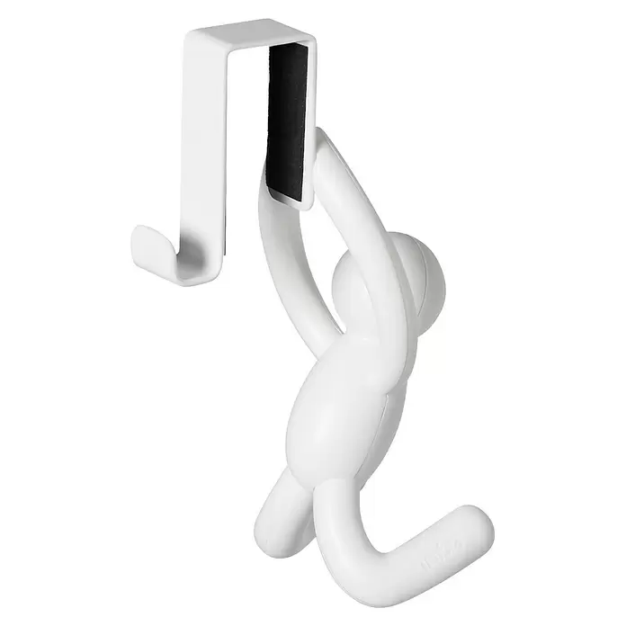 Umbra Türhaken Buddy - Metall, Weiß, 2 Stk. - Weißer Türhaken in Form einer Figur mit schwarzer Anti-Rutsch-Einlage.