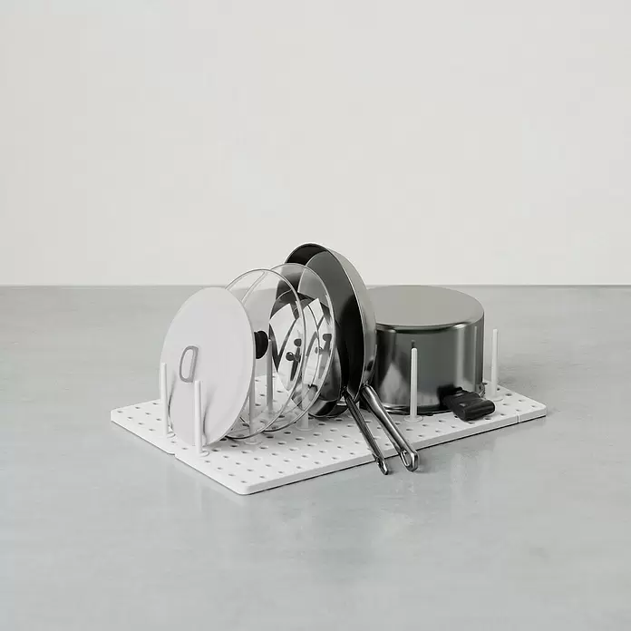 Umbra Schubladeneinsatz-Set Peggy - 45 cm, 15 cm, 1 cm, Weiß - Weißer Lochwand-Organizer mit verstellbaren Stiften, zur Aufbewahrung von Töpfen, Pfannen und Deckeln.