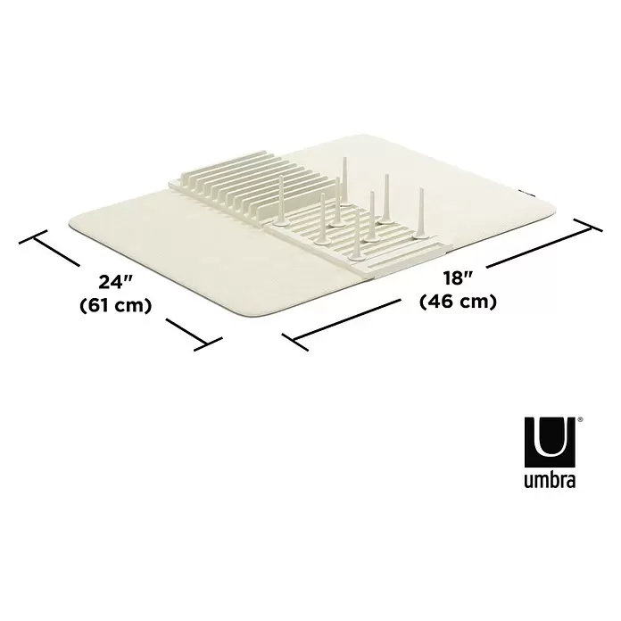 Umbra Abtropfmatte Udry Peg - L x B x H: 47 x 17 x 9 cm, Kunststoff, Beige - Cremefarbene Abtropfmatte (61x46 cm) mit abnehmbarem hellfarbenem Kunststoff-Geschirrständer.