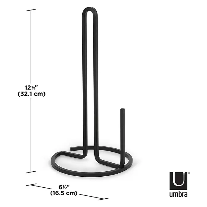 Umbra Küchenrollenhalterung Squire - Durchmesser: 17 cm, Schwarz - Schwarzer Metall-Küchenrollenhalter, 32,1 cm hoch mit 16,5 cm Durchmesser.