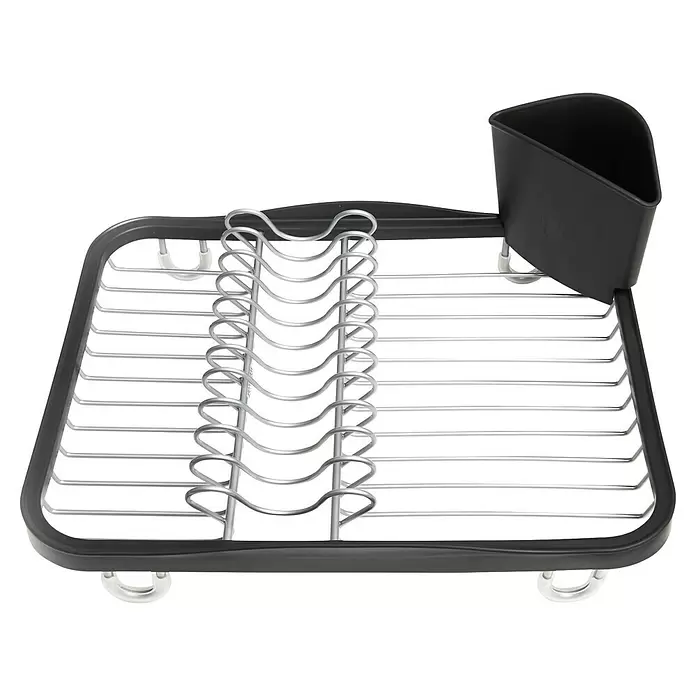 Umbra Abtropfgestell Sinkin - L x B x H: 36 x 28 x 14 cm, Edelstahl, Schwarz-Nickel - Schwarzes Abtropfgestell aus Kunststoff und Metall mit integriertem Besteckhalter.