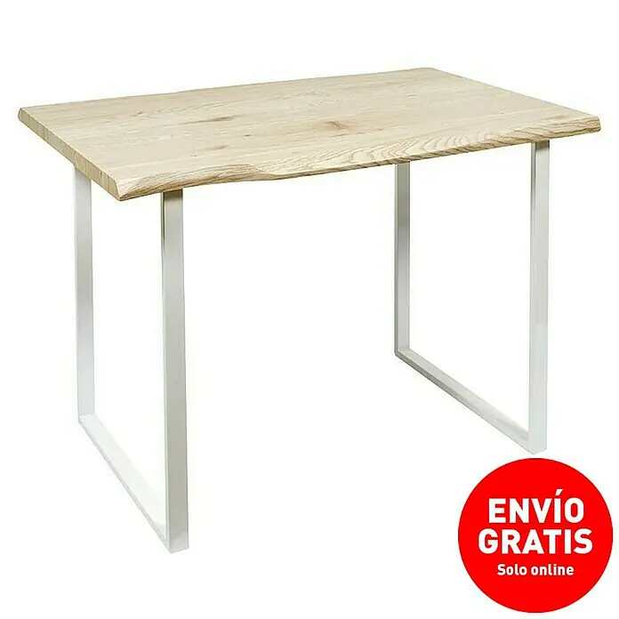 Home Deco Factory Mesa de comedor Nude Palette - L x An x Al: 75 x 110 x 75 cm, Blanco/Pino - Mesa con tapa de madera clara y patas de metal blanco, ideal para un ambiente moderno y elegante.