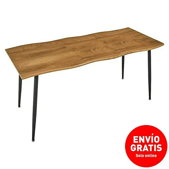 Home Deco Factory Mesa de comedor extensible Bristot Indus - L x An x Al: 70 x 160 x 75 cm, Negro - Una mesa de comedor acogedora con un tablero de madera y patas negras elegantes. Perfecta para comidas sociales y decoraciones modernas.
