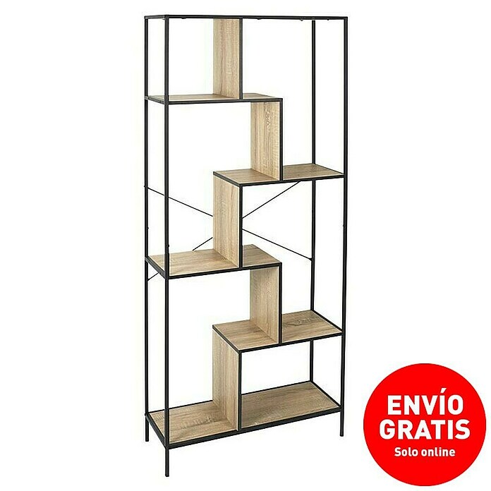 Home Deco Factory Estantería de madera Edison (L x An x Al: 30 x 80 x 180 cm, Capacidad de carga: 50 kg, Negro/Roble) | BAUHAUS