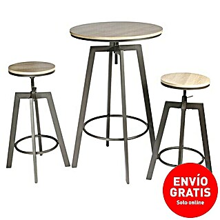 Home Deco Factory Mesa alta con taburetes Bristot Indus (Ø x Al: 64 x 93 cm, Negro/Roble, 3 pzs.)