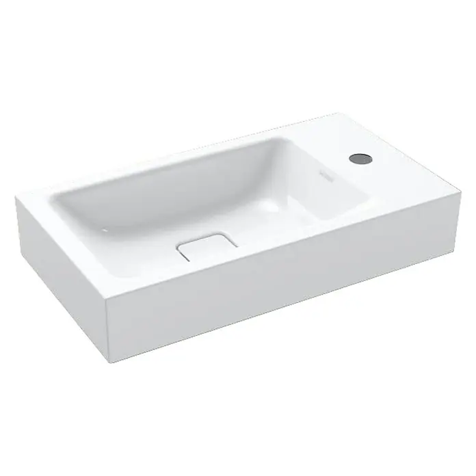 Kaldewei Waschbecken Cono - 55 x 30 cm, Mit schmutzabweisender Glasur, Hahnloch: Rechts, Ohne Überlauf, Weiß - Modernes, rechteckiges Aufsatzwaschbecken in Weiß mit minimalistischem Design und integriertem Überlauf für stilvolle Badezimmer.
